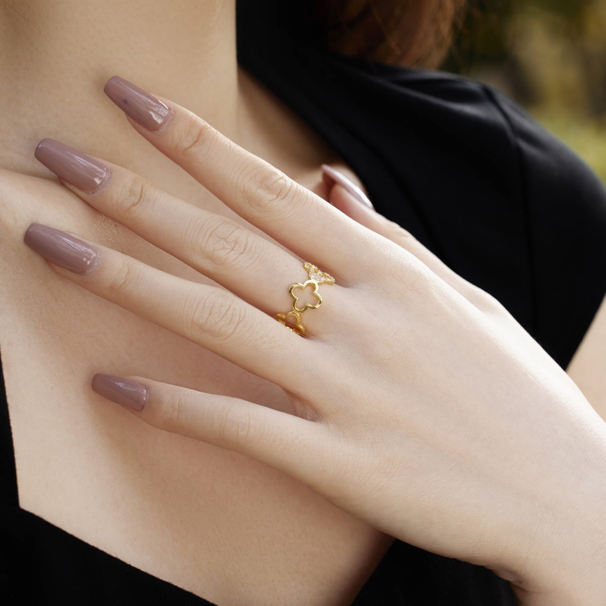 [Kincade Jewelrys]Hollow Design Four-Leaf Clover Flower Shape Ring