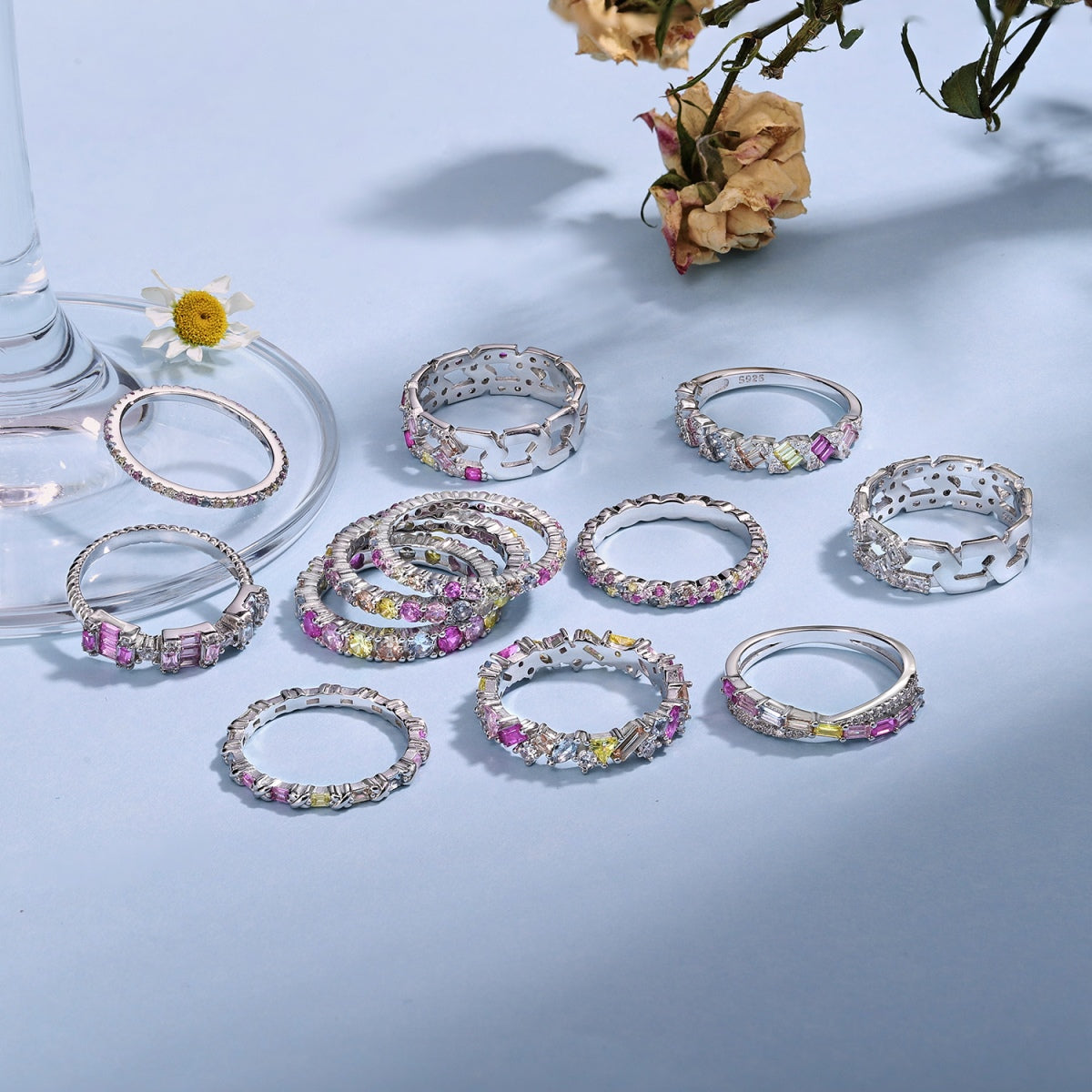 [Kincade Jewelrys]Ornate Colorful Round Cut Tennis Ring