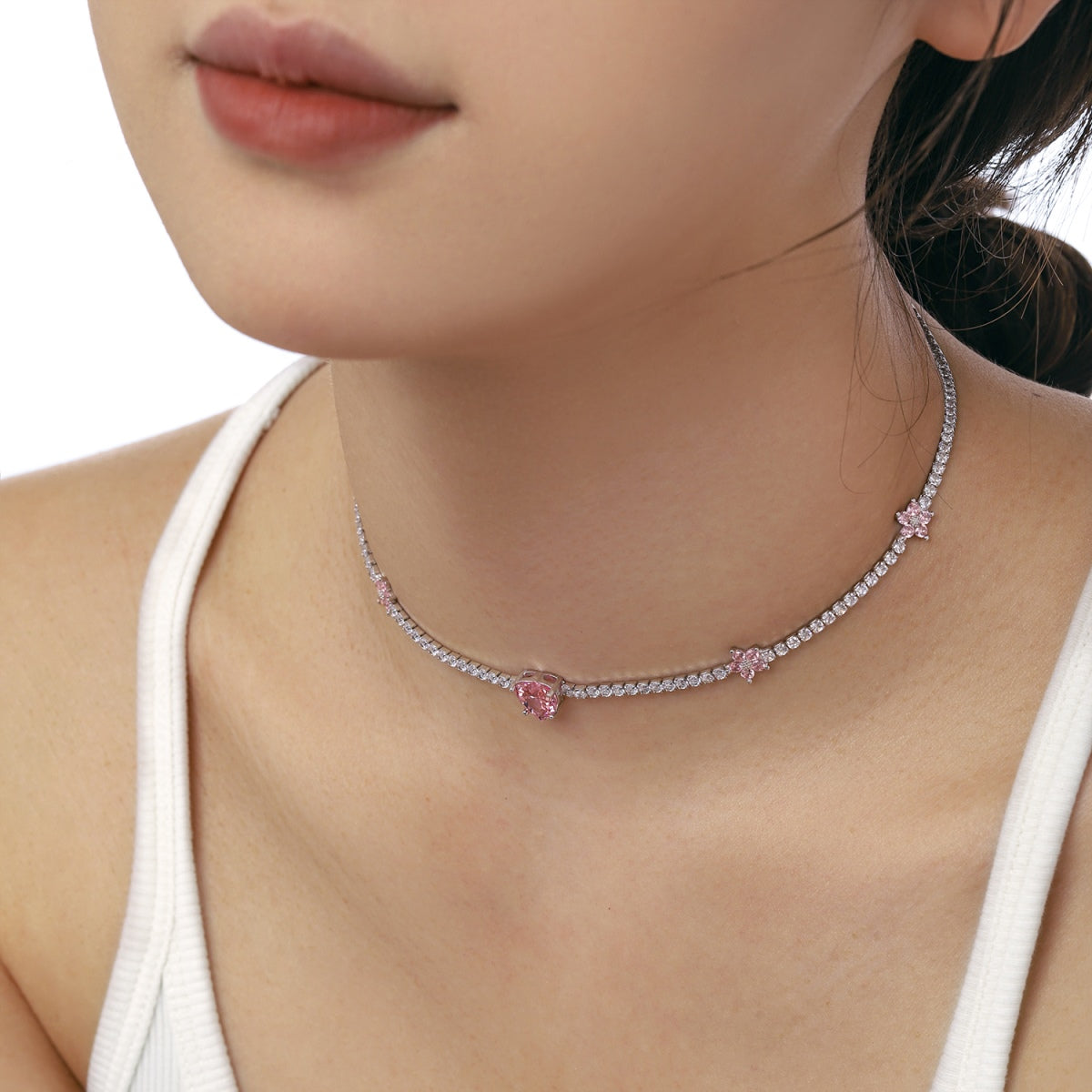 [Kincade Jewelrys]Dazzling Pink Heart Flower Necklace