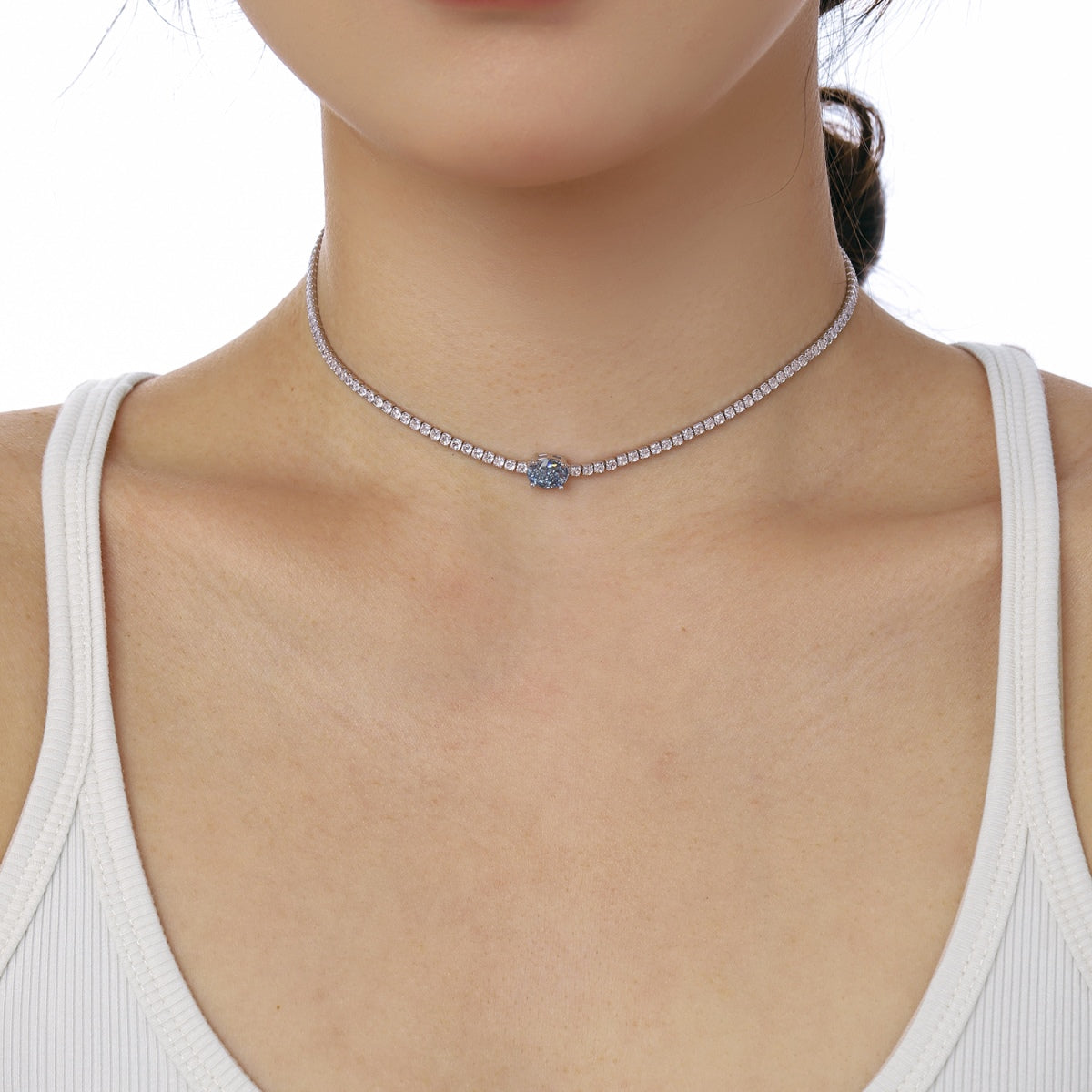 [Kincade Jewelrys]1.0 Carat Shining Oval Cut Necklace
