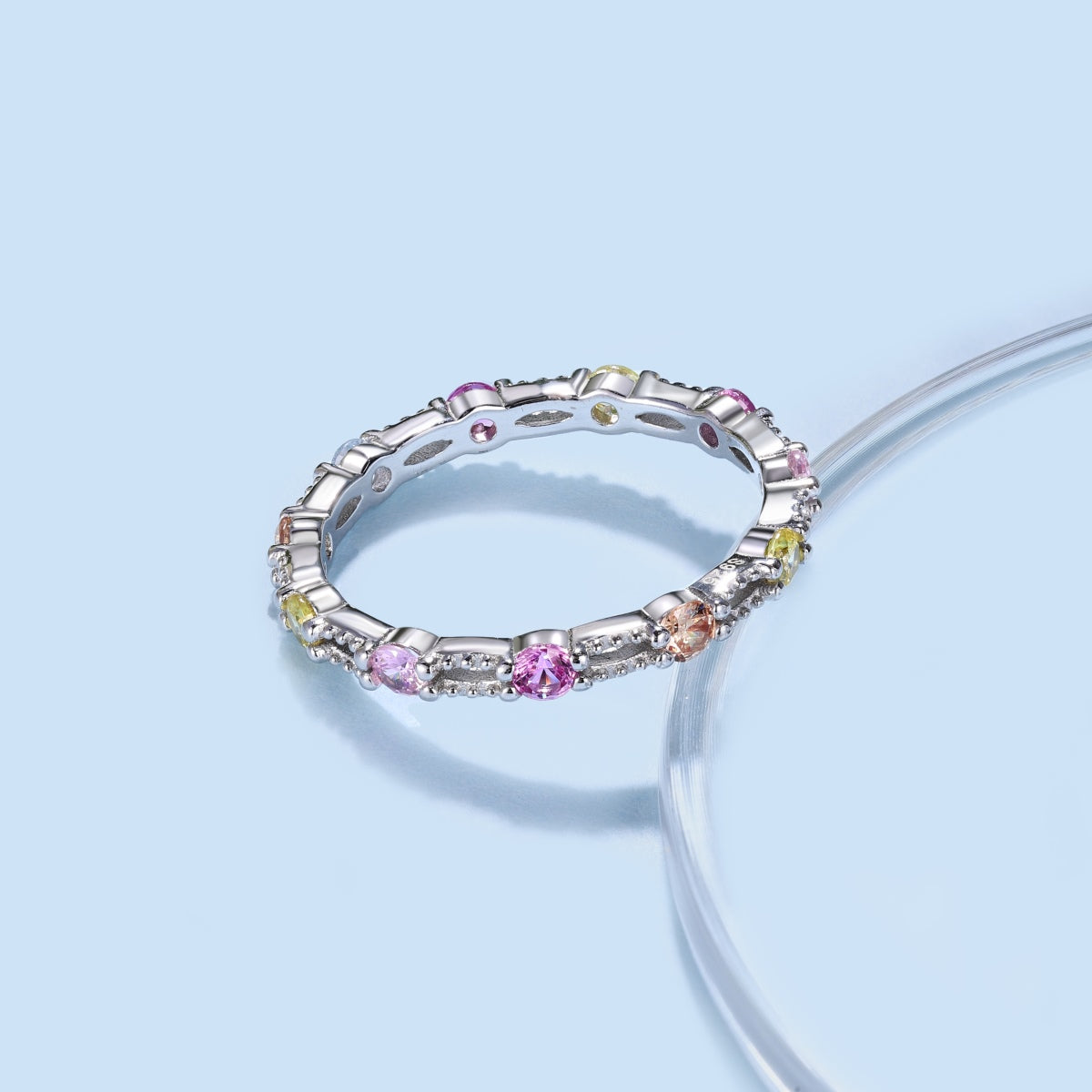 [Kincade Jewelrys]Sparkling Colorful Round Cut Tennis Ring