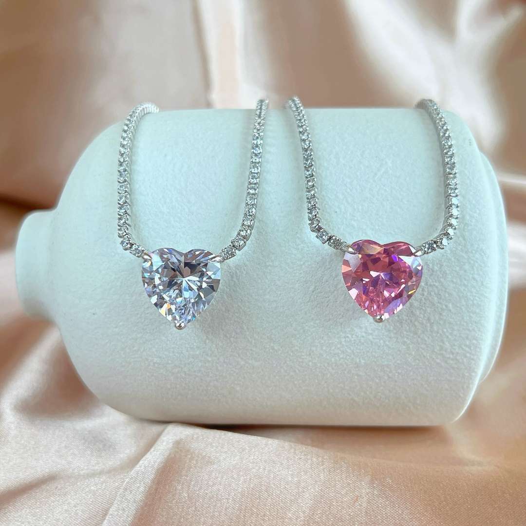 [Kincade Jewelrys]8.0 Carat Versatile Colorful Sweet Heart-Shaped Tennis Necklace