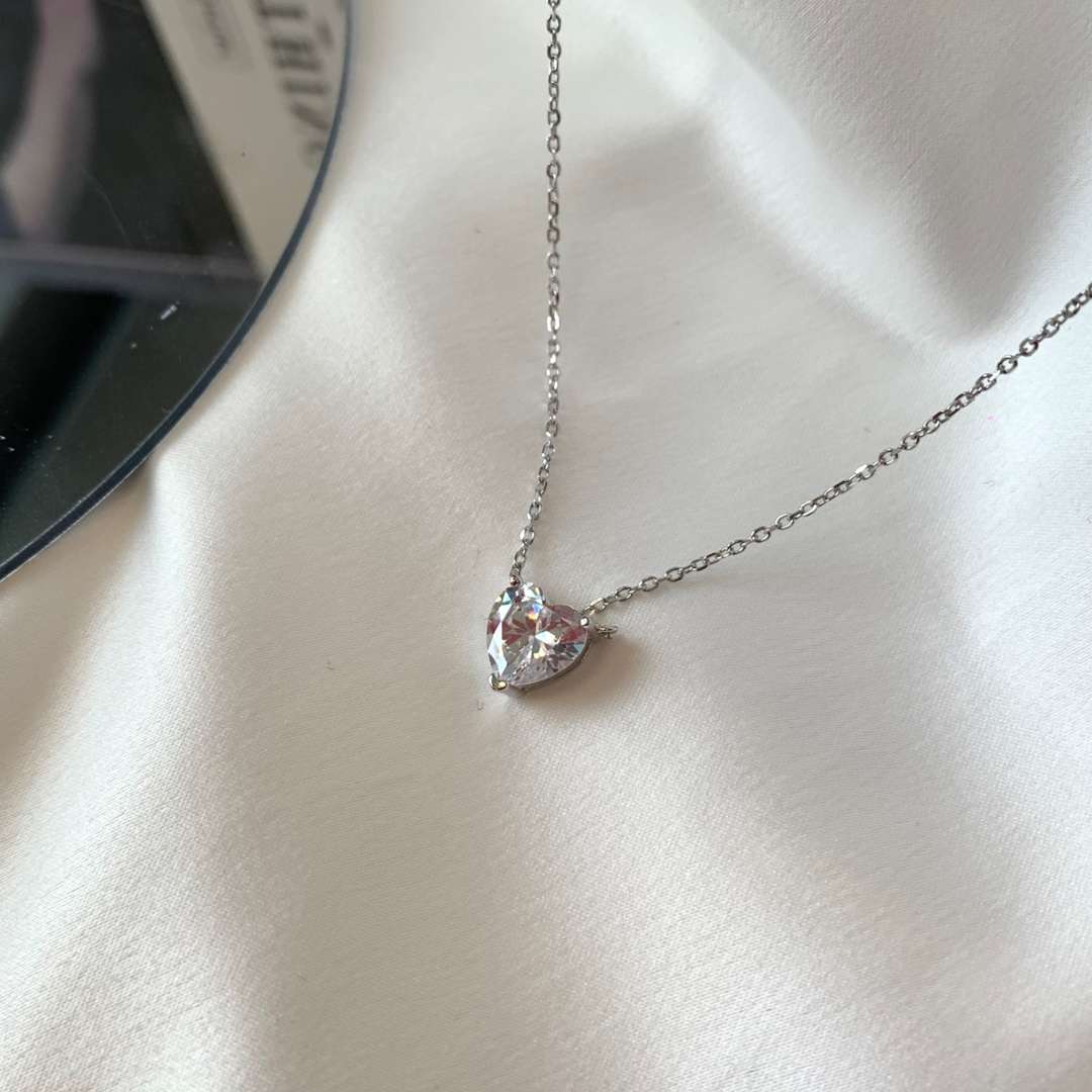 [Kincade Jewelrys]Heart Shape Main Stone Pendant Collarbone Necklace