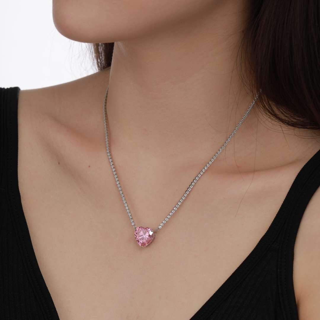 [Kincade Jewelrys]8.0 Carat Versatile Colorful Sweet Heart-Shaped Tennis Necklace