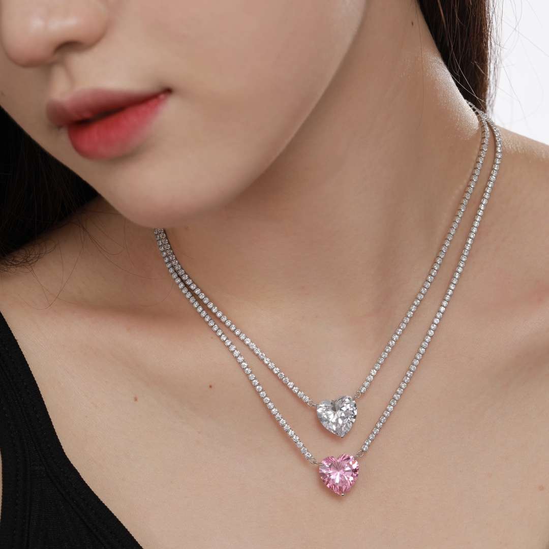 [Kincade Jewelrys]8.0 Carat Versatile Colorful Sweet Heart-Shaped Tennis Necklace