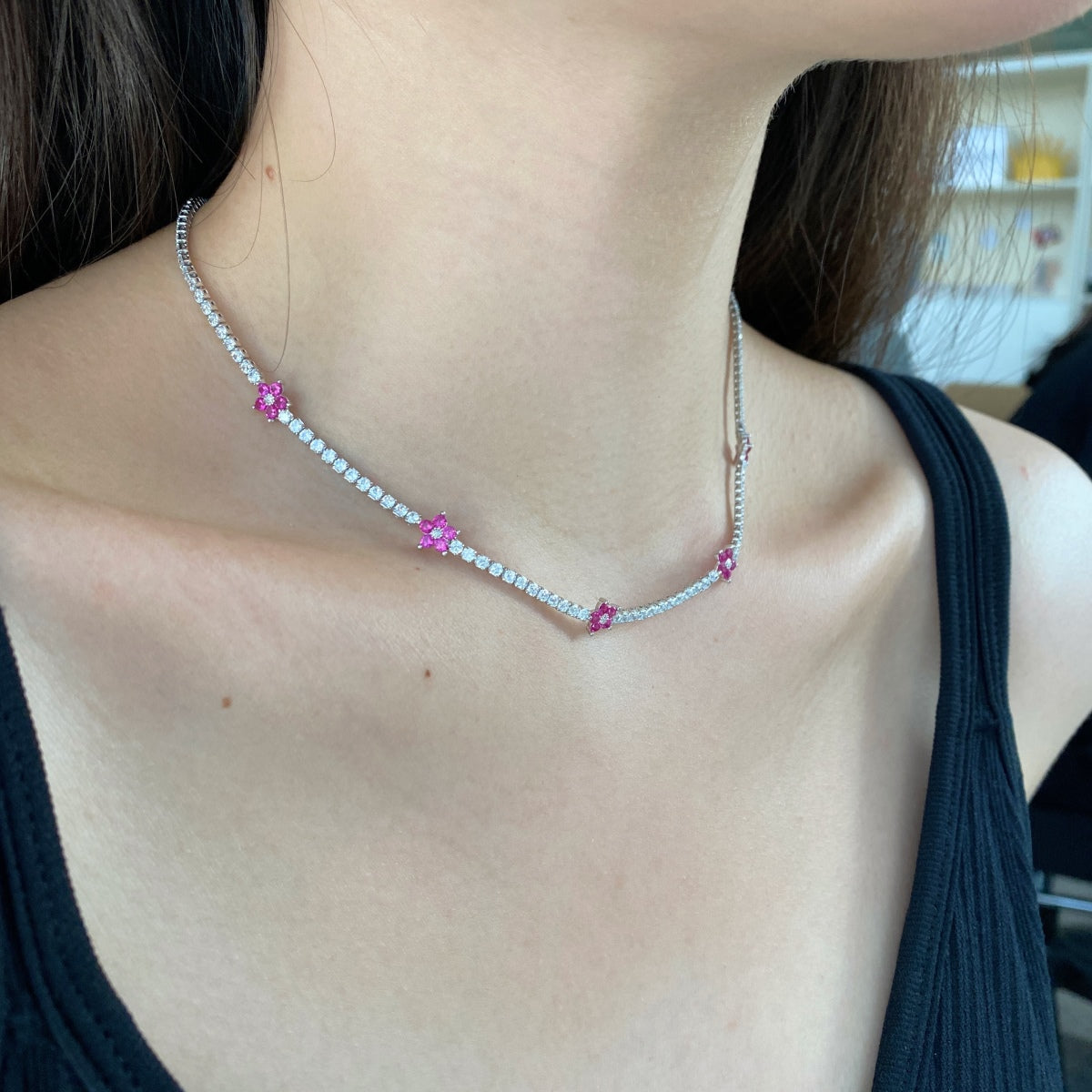 [Kincade Jewelrys]Luxurious Colorful Flower Tennis Necklace
