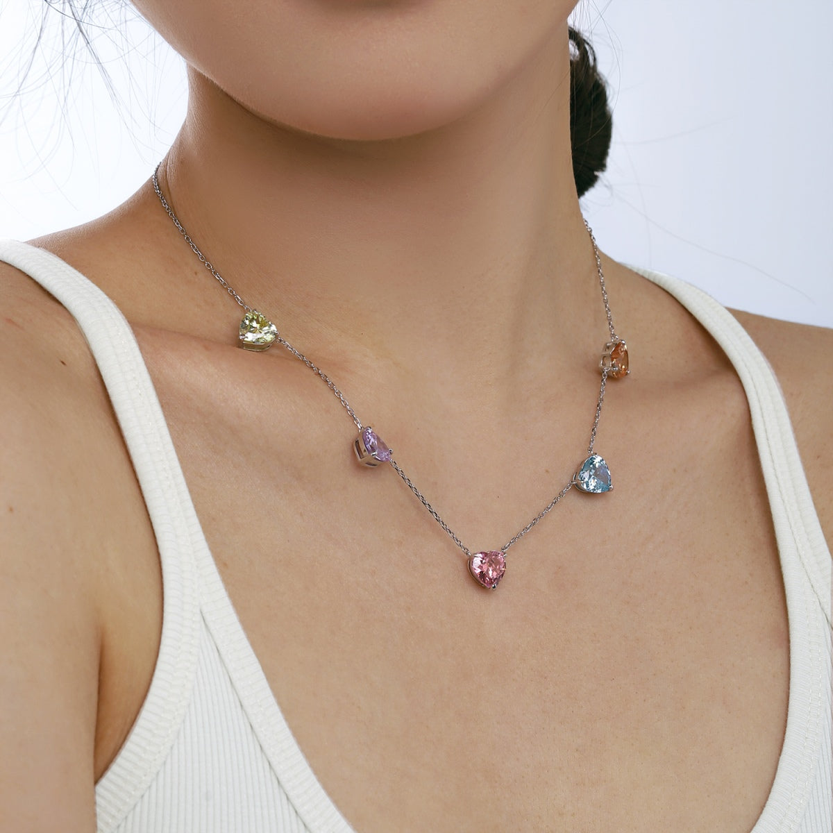 [Kincade Jewelrys]Sparkling Colorful Heart Cut Necklace