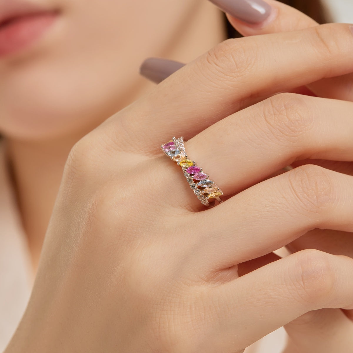 [Kincade Jewelrys]Unique Colorful Marquise Cut Daily Ring