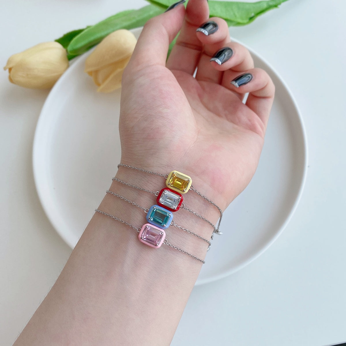 [Kincade Jewelrys]2.0 Carat Sparkling Colorful Emerald Cut Daily Bracelet