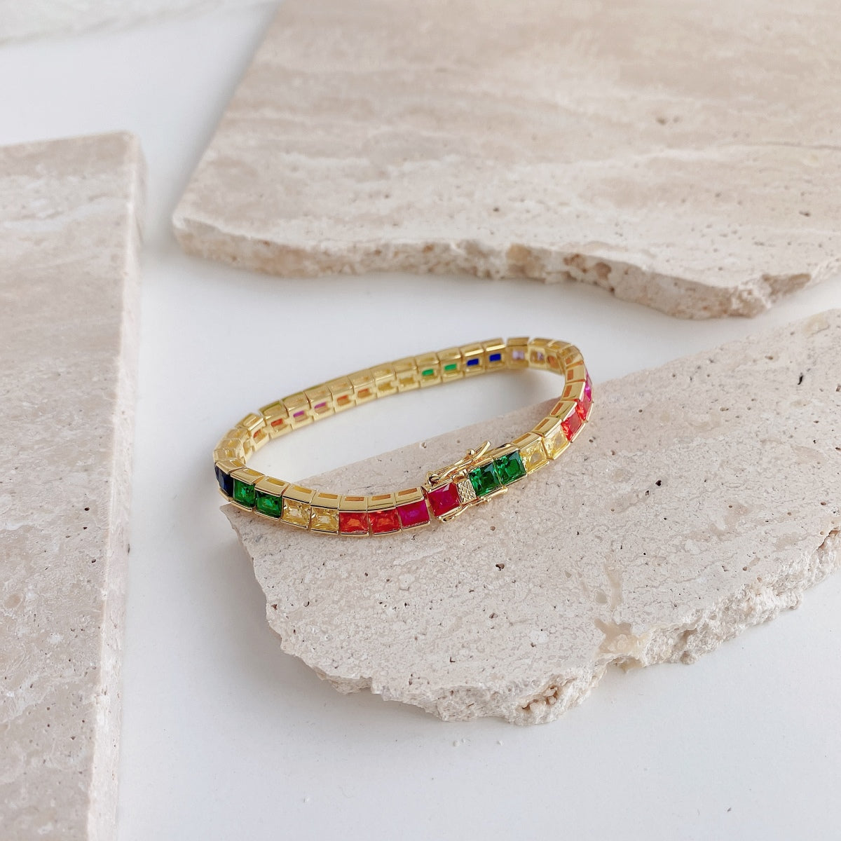 [Kincade Jewelrys]Radiant Colorful Princess Cut Tennis Bracelet