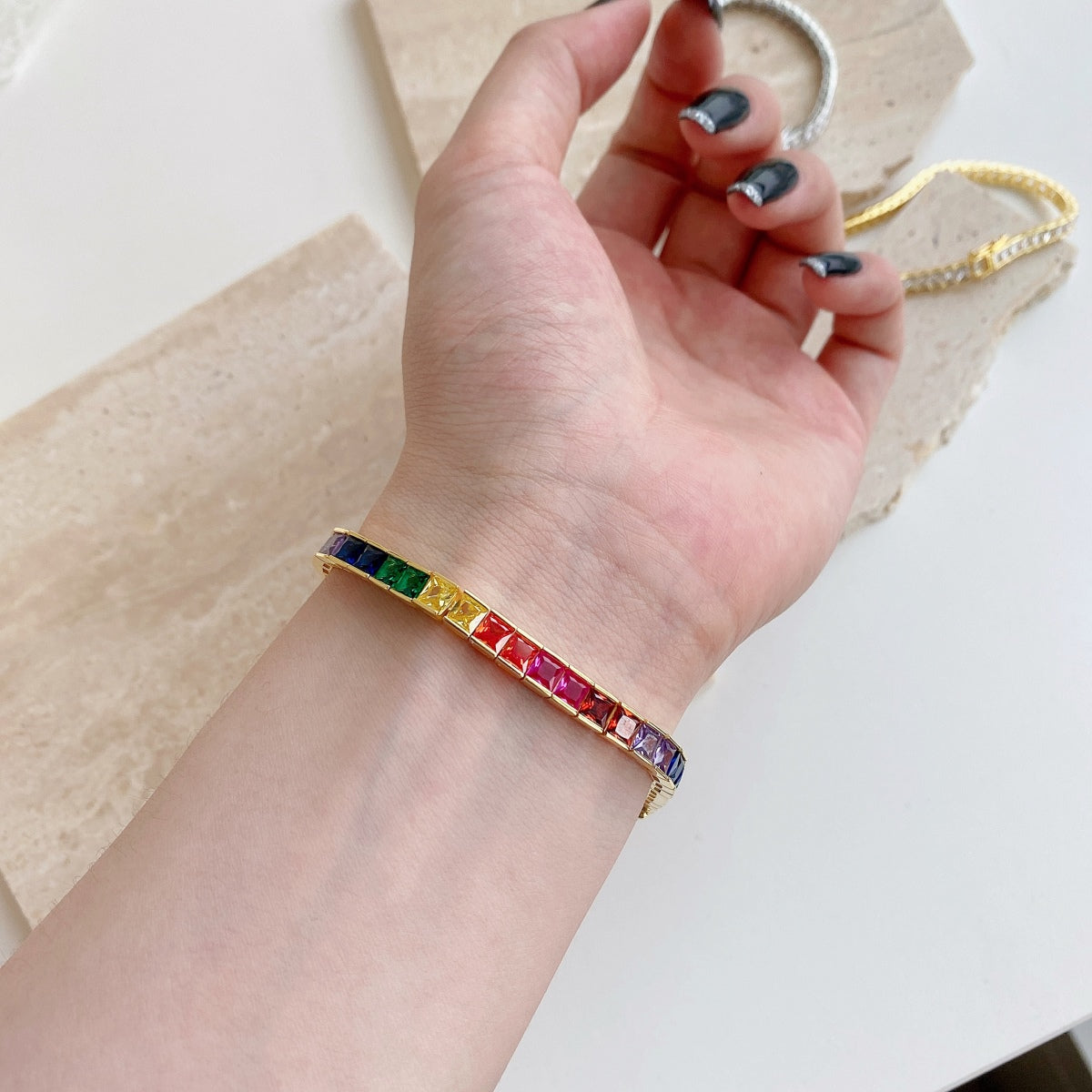 [Kincade Jewelrys]Radiant Colorful Princess Cut Tennis Bracelet