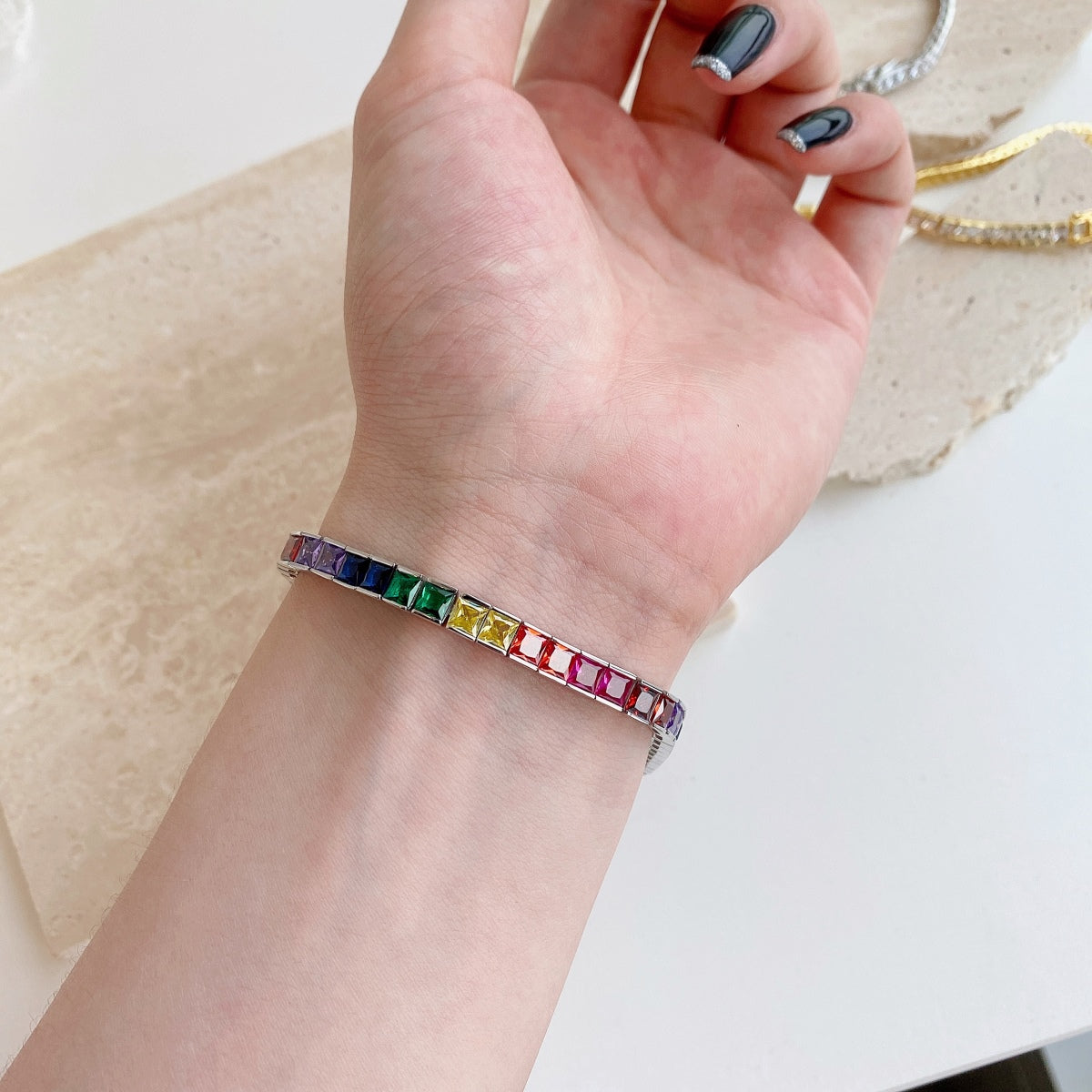 [Kincade Jewelrys]Radiant Colorful Princess Cut Tennis Bracelet