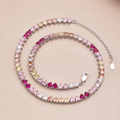 [Kincade Jewelrys]Sparkling Colorful Full Heart Tennis Necklace