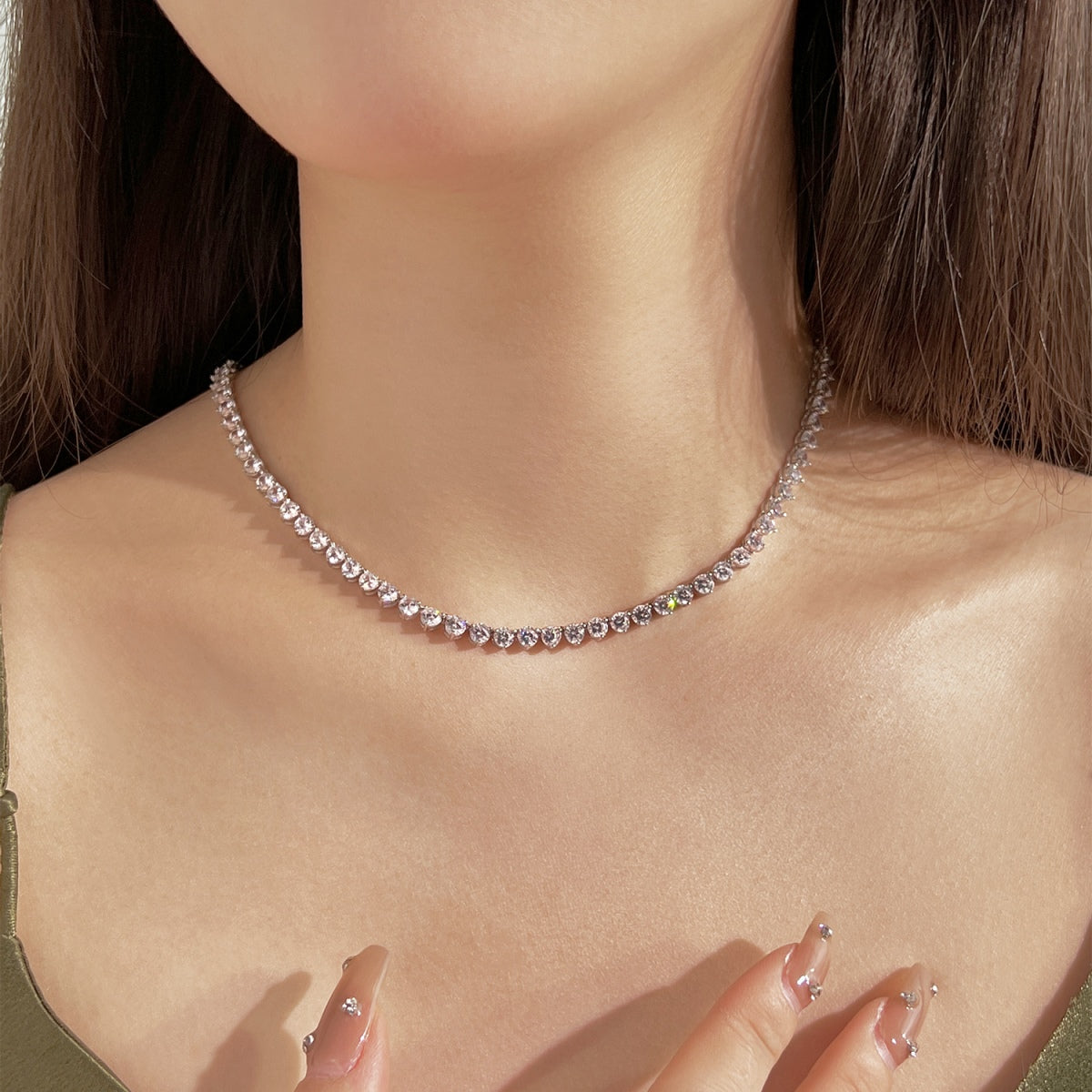 [Kincade Jewelrys]Ornate Heart Cut Tennis Necklace