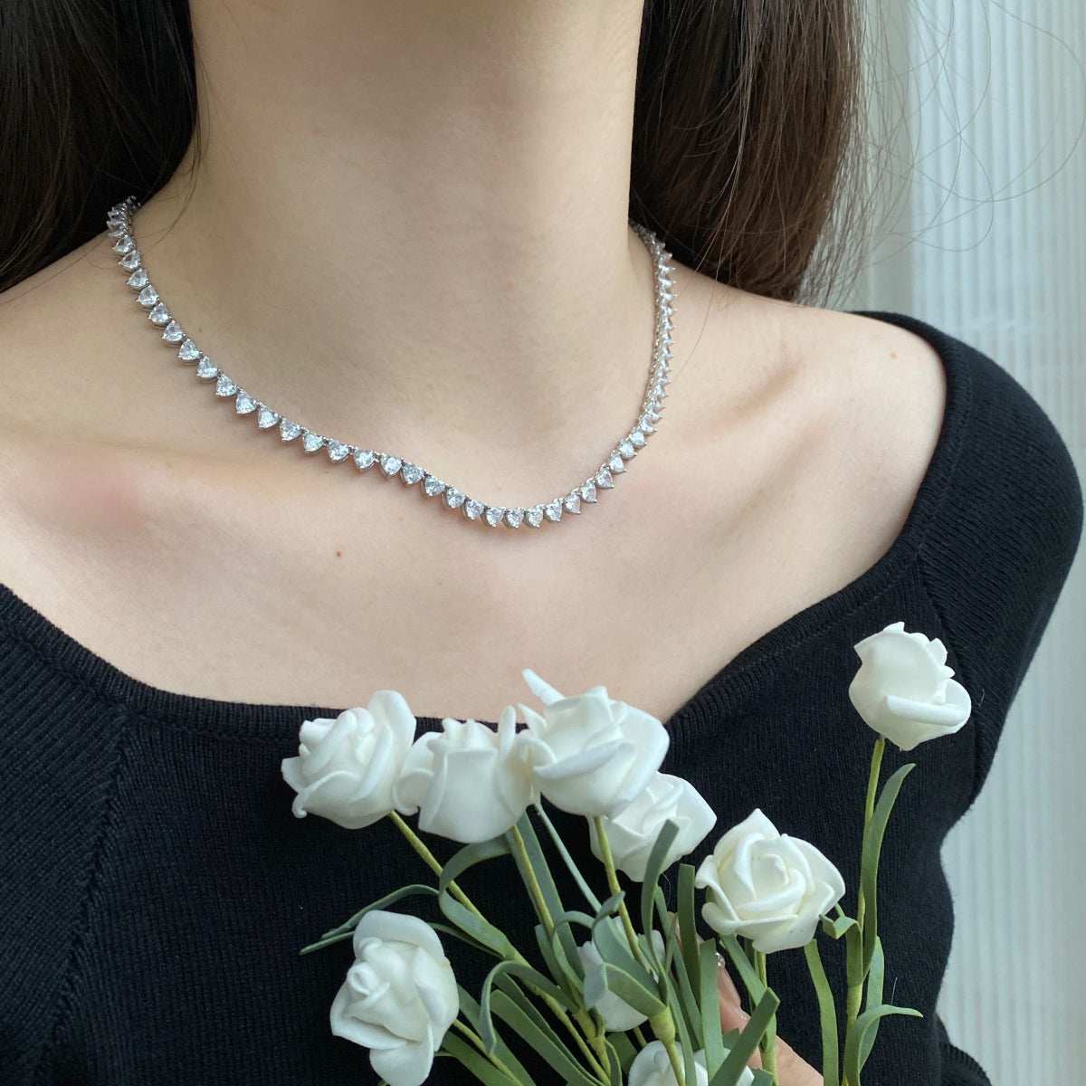 [Kincade Jewelrys]Ornate Heart Cut Tennis Necklace