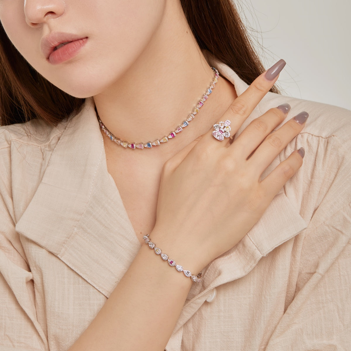 [Kincade Jewelrys]Sparkling Colorful Water Drop Shape Daily Ring