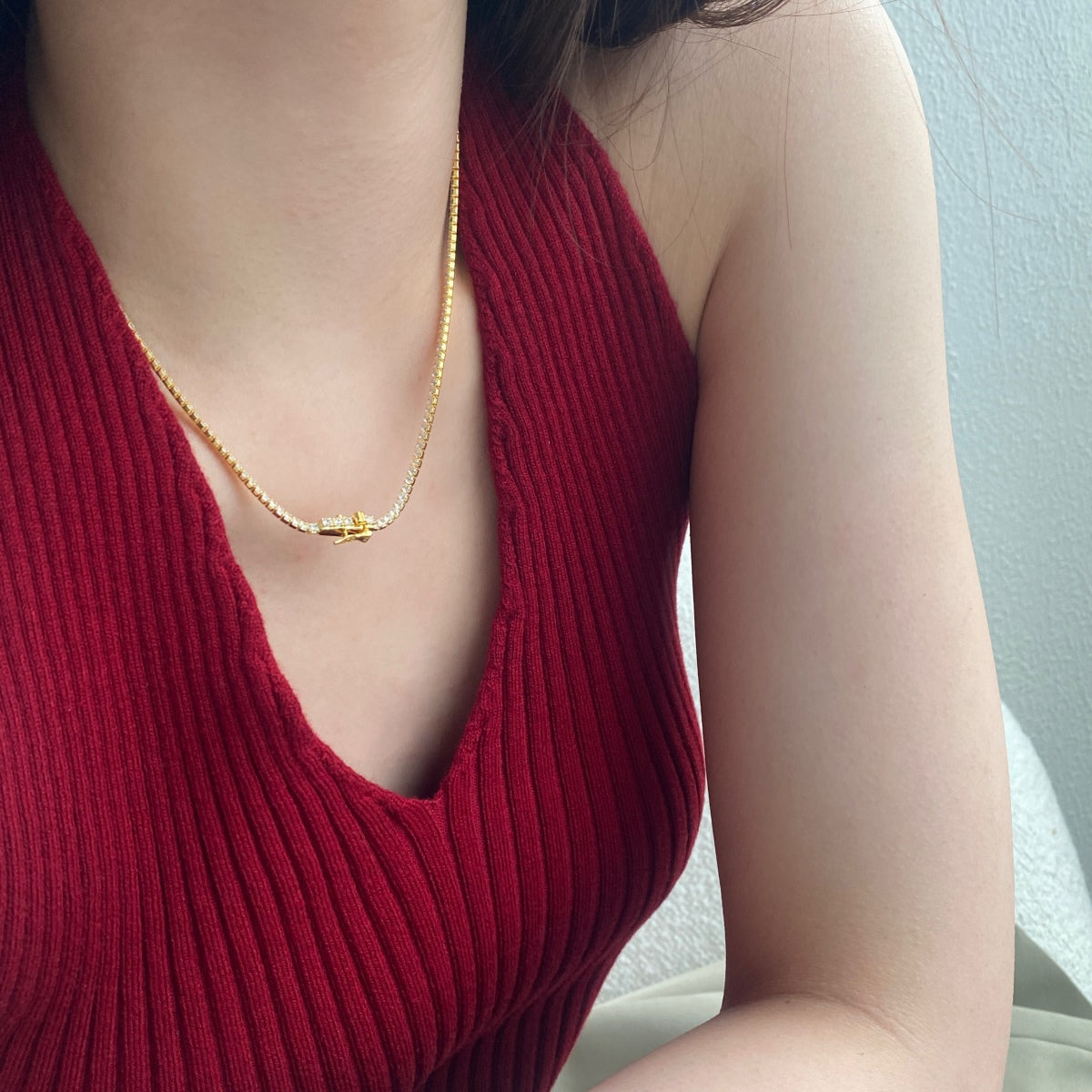 [Kincade Jewelrys]Delicate Round Shape Tennis Necklace