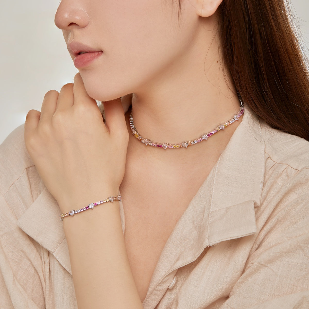[Kincade Jewelrys]Romantic Heart Shape Round Cut Lover Bracelet