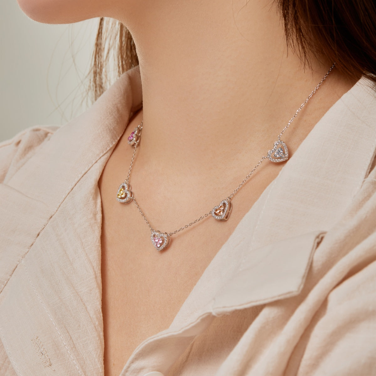 [Kincade Jewelrys]Sparkling Five Heart Necklace