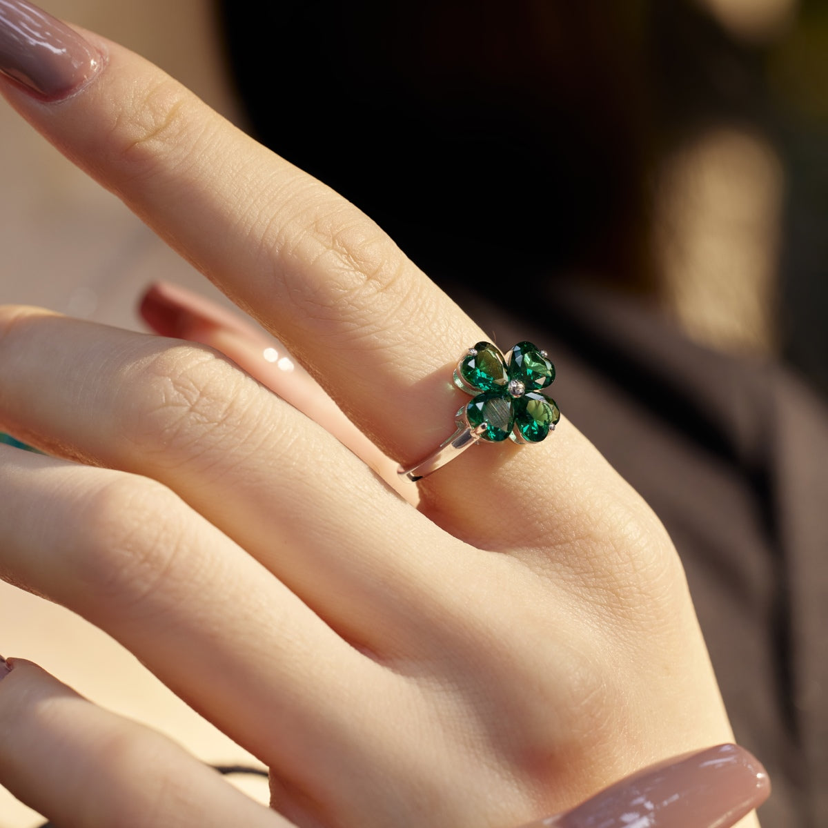 [Kincade Jewelrys]Heart-shaped Four-Leaf Clover Ball Ring