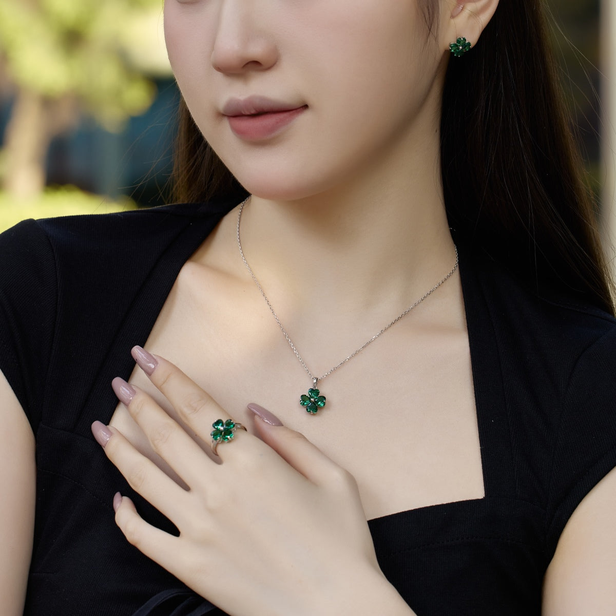 [Kincade Jewelrys]Heart-shaped Four-Leaf Clover Ball Ring
