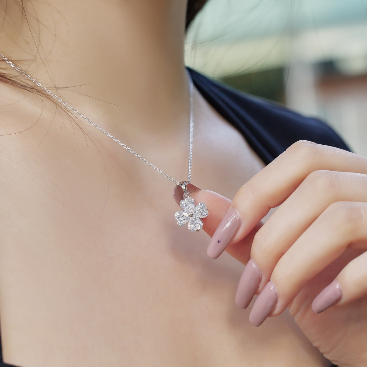 [Kincade Jewelrys]Heart-Shaped Four-Leaf Clover Bead Necklace