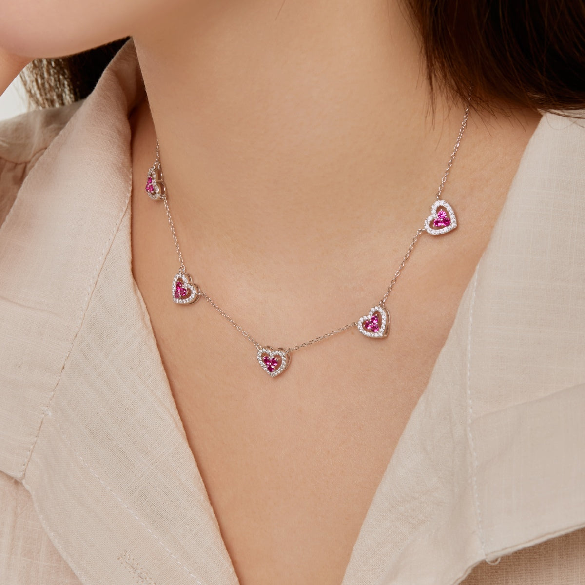 [Kincade Jewelrys]Sparkling Five Heart Necklace