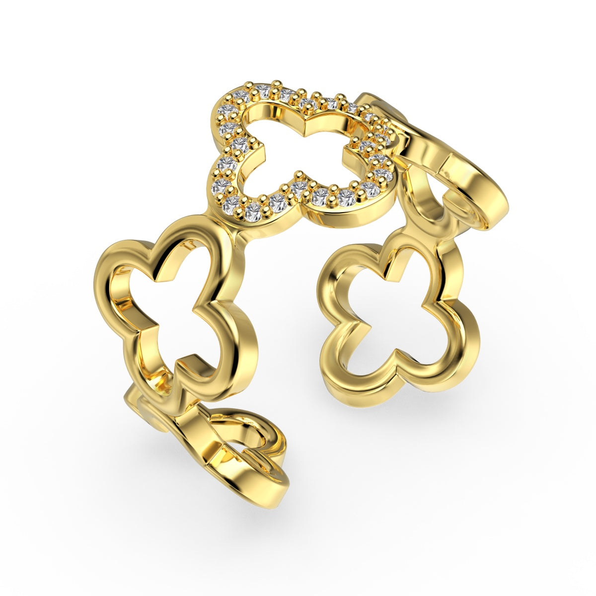 [Kincade Jewelrys]Hollow Design Four-Leaf Clover Flower Shape Ring