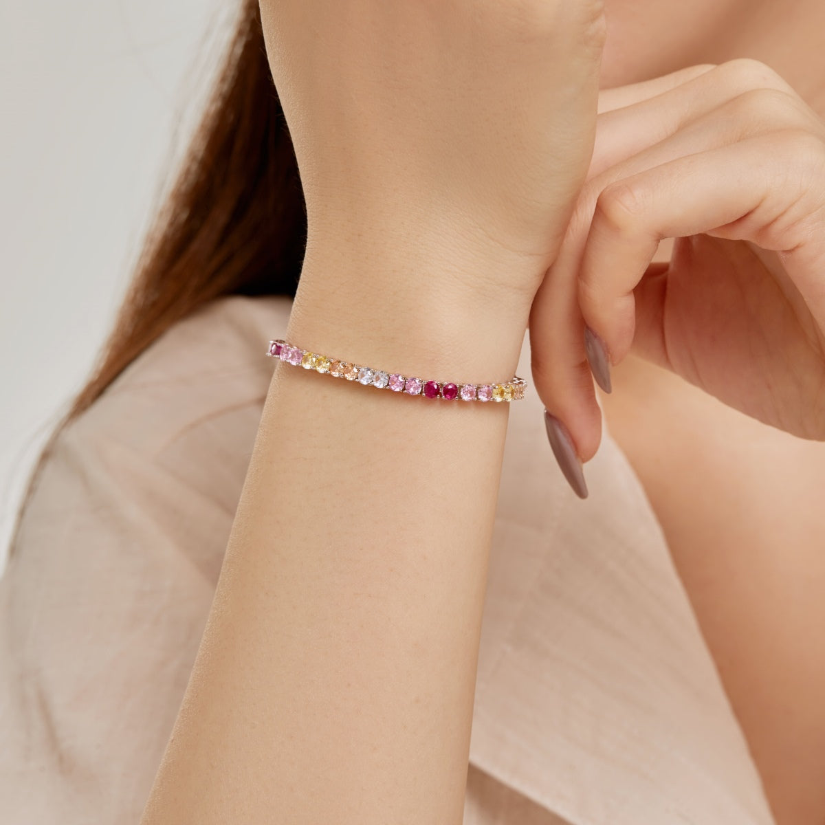 [Kincade Jewelrys]Radiant Colorful Round Cut Tennis Bracelet