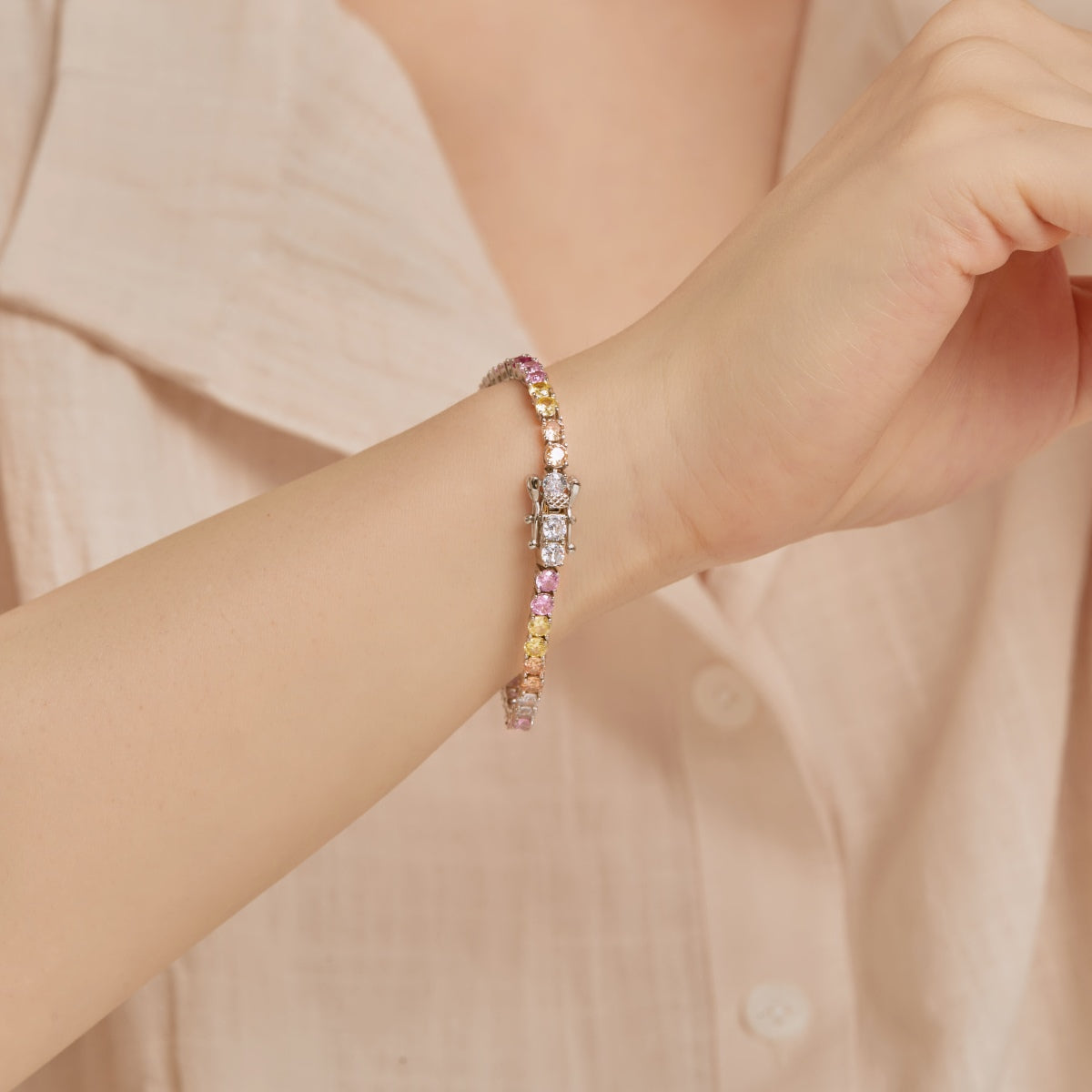 [Kincade Jewelrys]Radiant Colorful Round Cut Tennis Bracelet