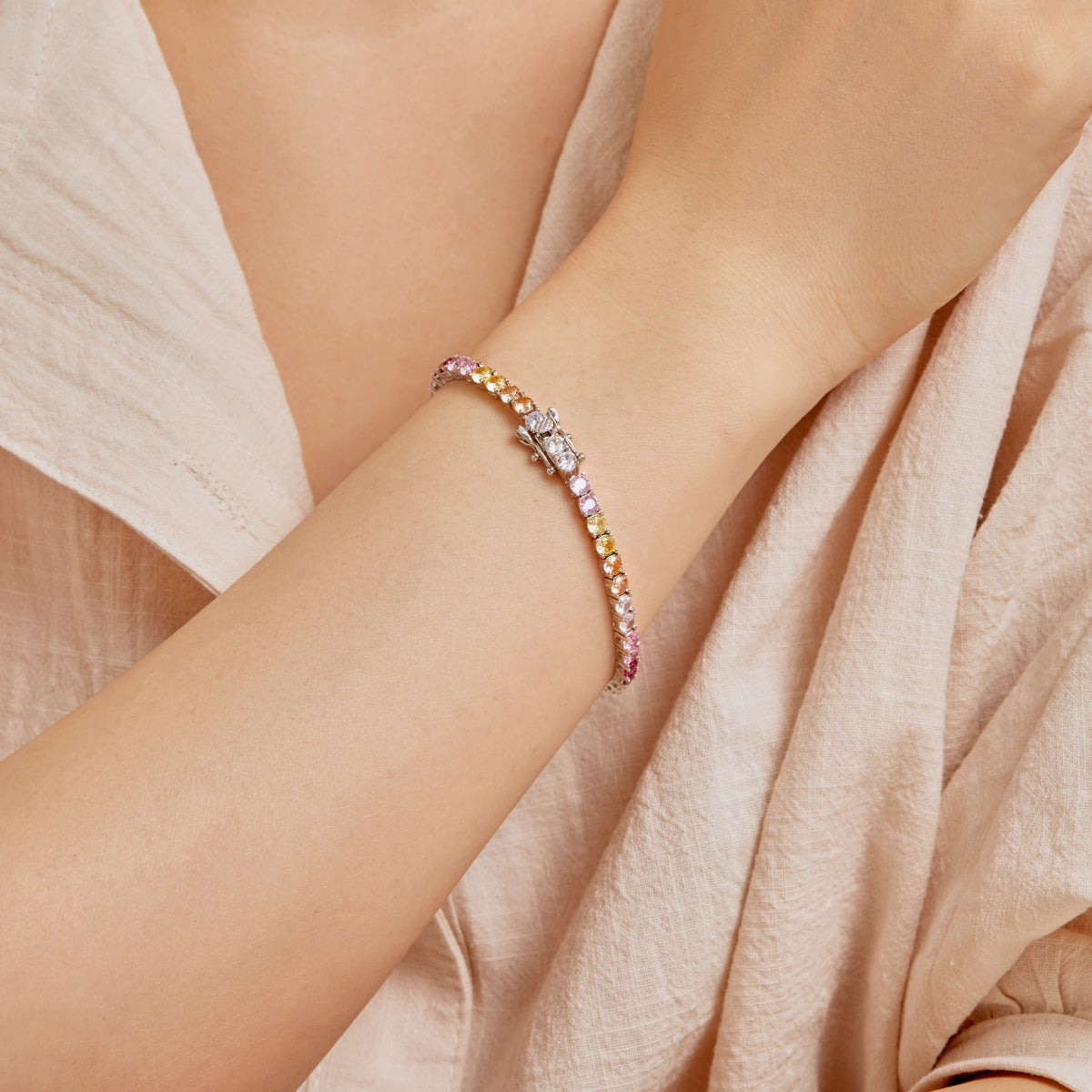 [Kincade Jewelrys]Radiant Colorful Round Cut Tennis Bracelet
