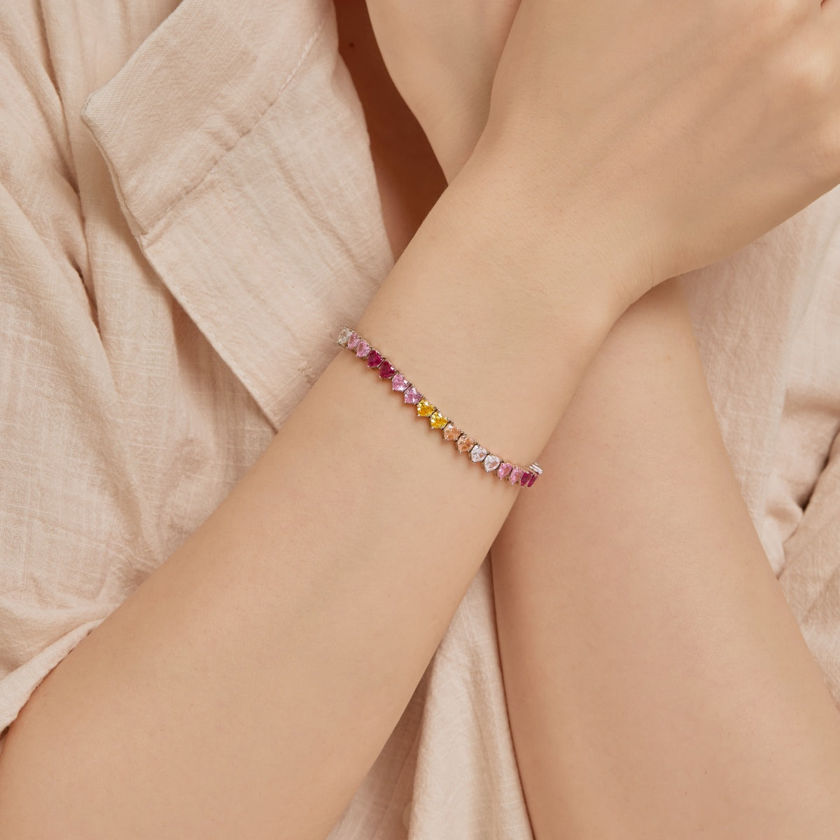 [Kincade Jewelrys]Luxurious Colorful Romantic Heart Shape Lover Bracelet