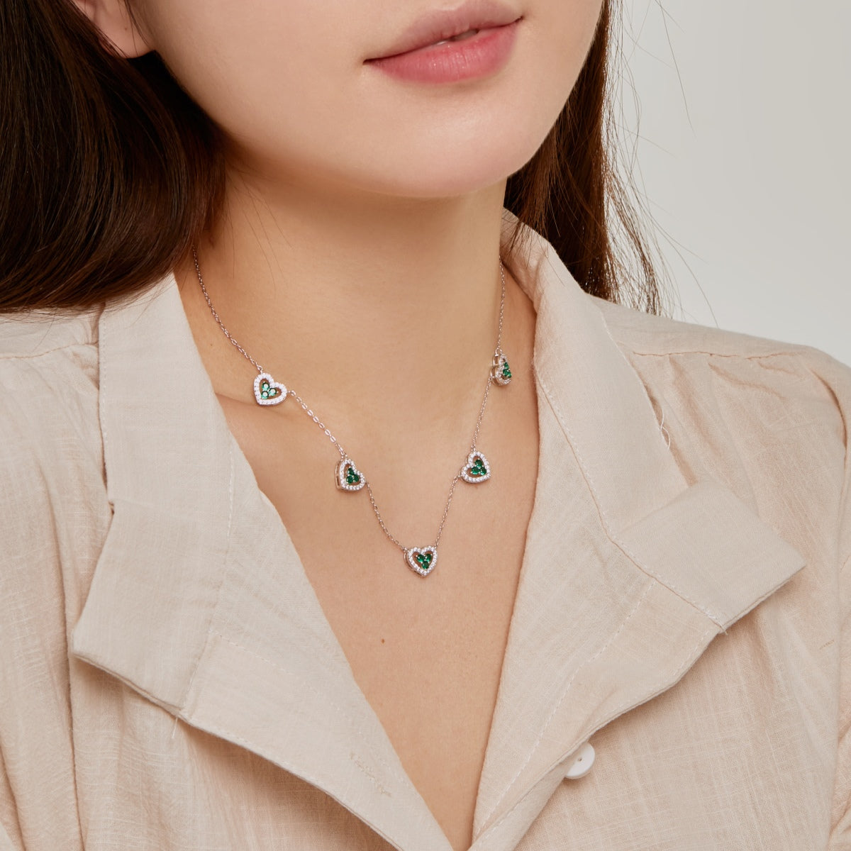 [Kincade Jewelrys]Sparkling Five Heart Necklace