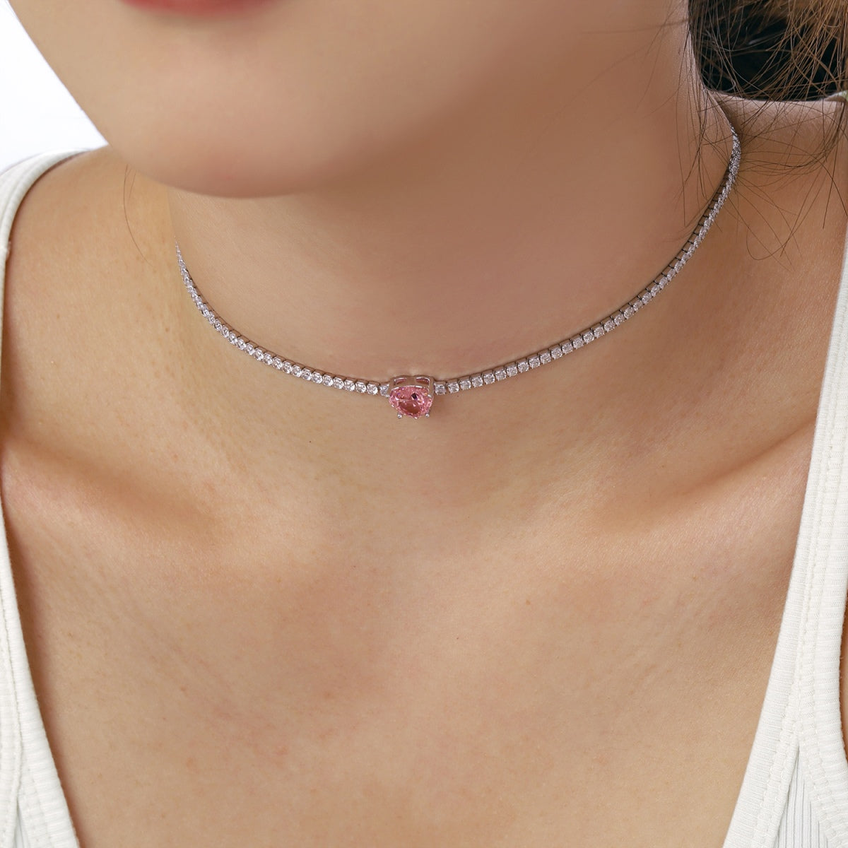 [Kincade Jewelrys]2.0 Carat Sparkling Tennis Heart Cut Necklace