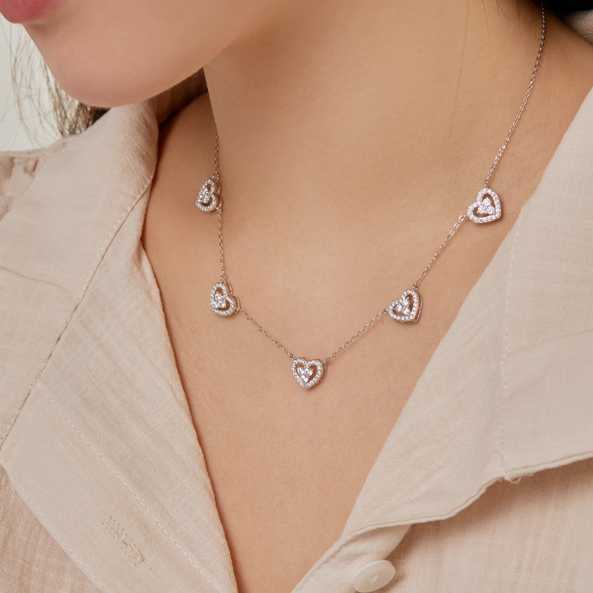 [Kincade Jewelrys]Sparkling Five Heart Necklace