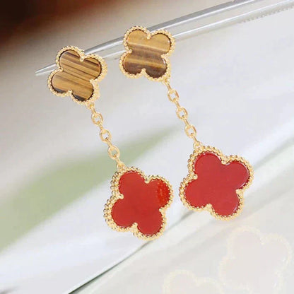 [Kincade Jewelrys] PENDIENTES DE CORNALINA CON OJO DE TIGRE Y MOTIVO DE TRÉBOL 2