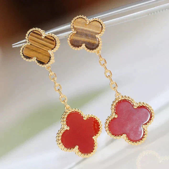 [Kincade Jewelrys] PENDIENTES DE CORNALINA CON OJO DE TIGRE Y MOTIVO DE TRÉBOL 2
