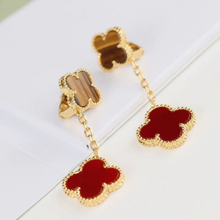 [Kincade Jewelrys] PENDIENTES DE CORNALINA CON OJO DE TIGRE Y MOTIVO DE TRÉBOL 2