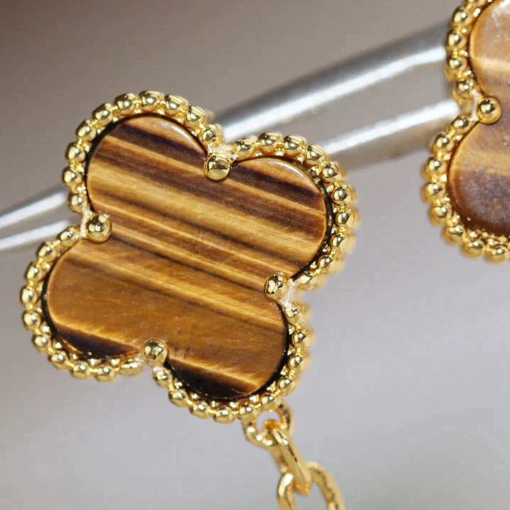 [Kincade Jewelrys] PENDIENTES DE CORNALINA CON OJO DE TIGRE Y MOTIVO DE TRÉBOL 2