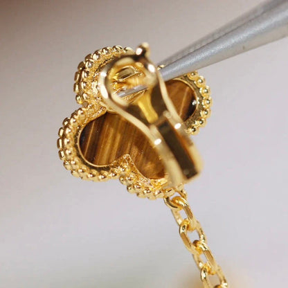 [Kincade Jewelrys] PENDIENTES DE CORNALINA CON OJO DE TIGRE Y MOTIVO DE TRÉBOL 2