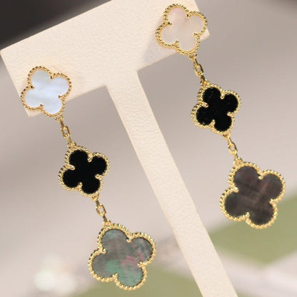 [Kincade Jewelrys] PENDIENTES DE TRÉBOL ORO ÓNIX MOP 3 MOTIVOS 