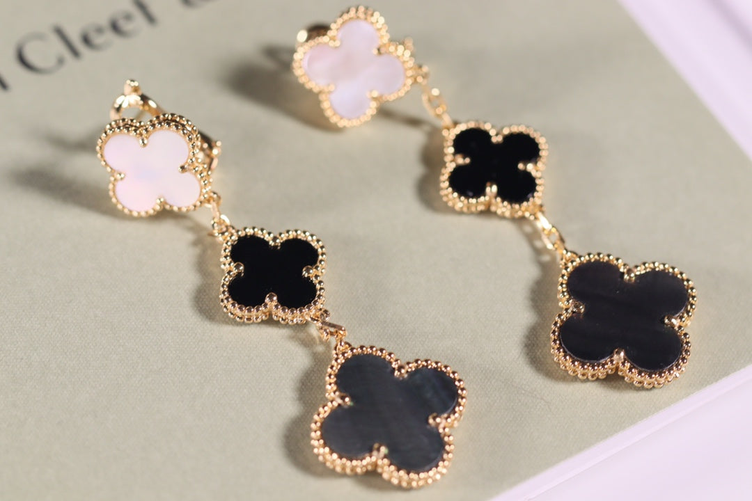 [Kincade Jewelrys] PENDIENTES DE TRÉBOL ORO ÓNIX MOP 3 MOTIVOS 