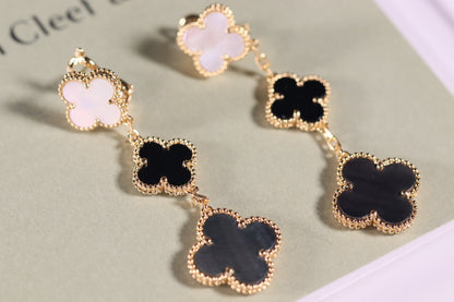 [Kincade Jewelrys] PENDIENTES DE TRÉBOL ORO ÓNIX MOP 3 MOTIVOS 