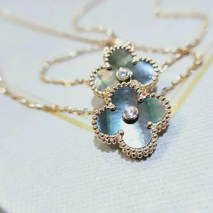 [Kincade Jewelrys] COLLAR DE TRÉBOL DE 15 MM CON DIAMANTES Y NÁCAR