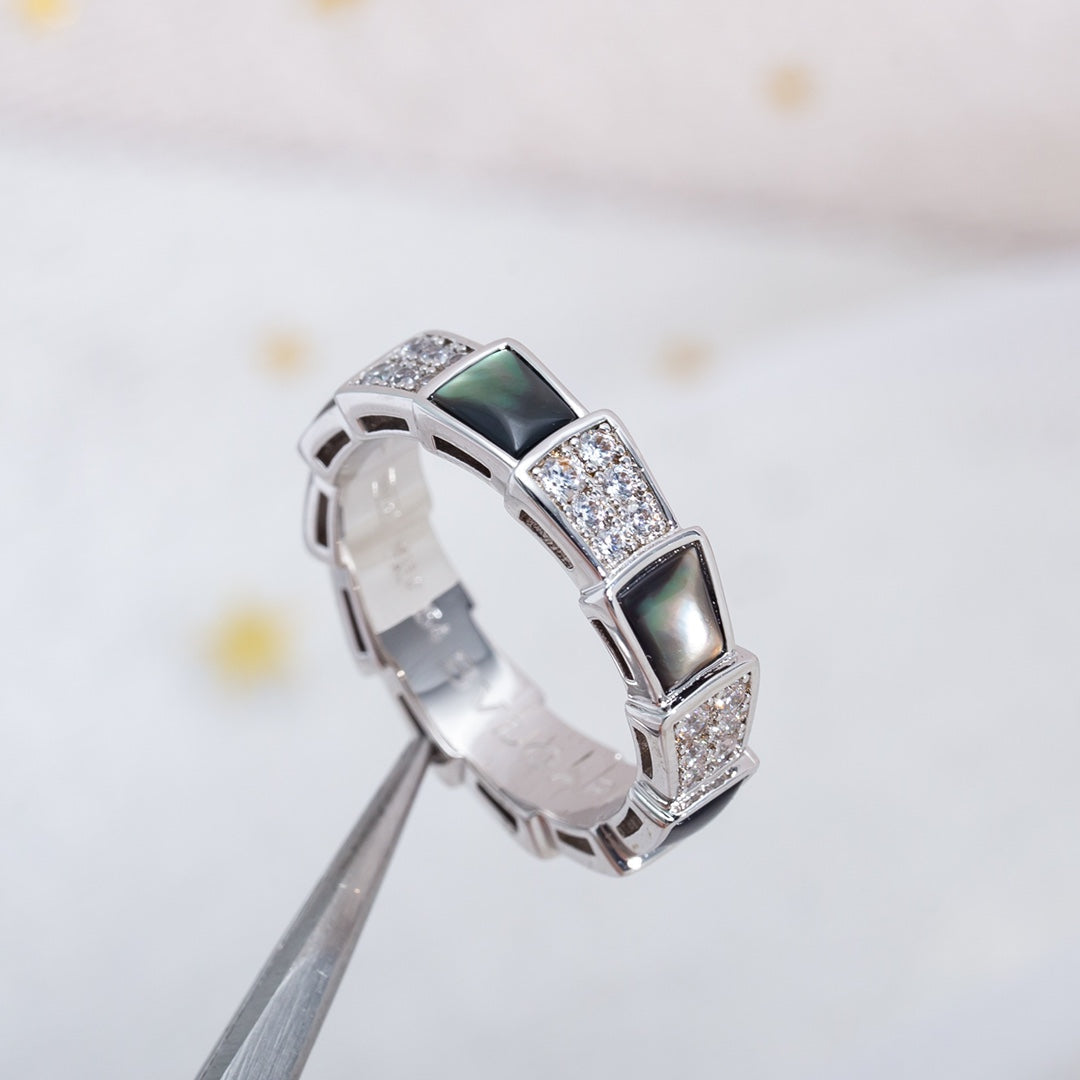 [Kincade Jewelrys]SERPENTI RING SILVER DIAMOND BLACK MOP 4MM