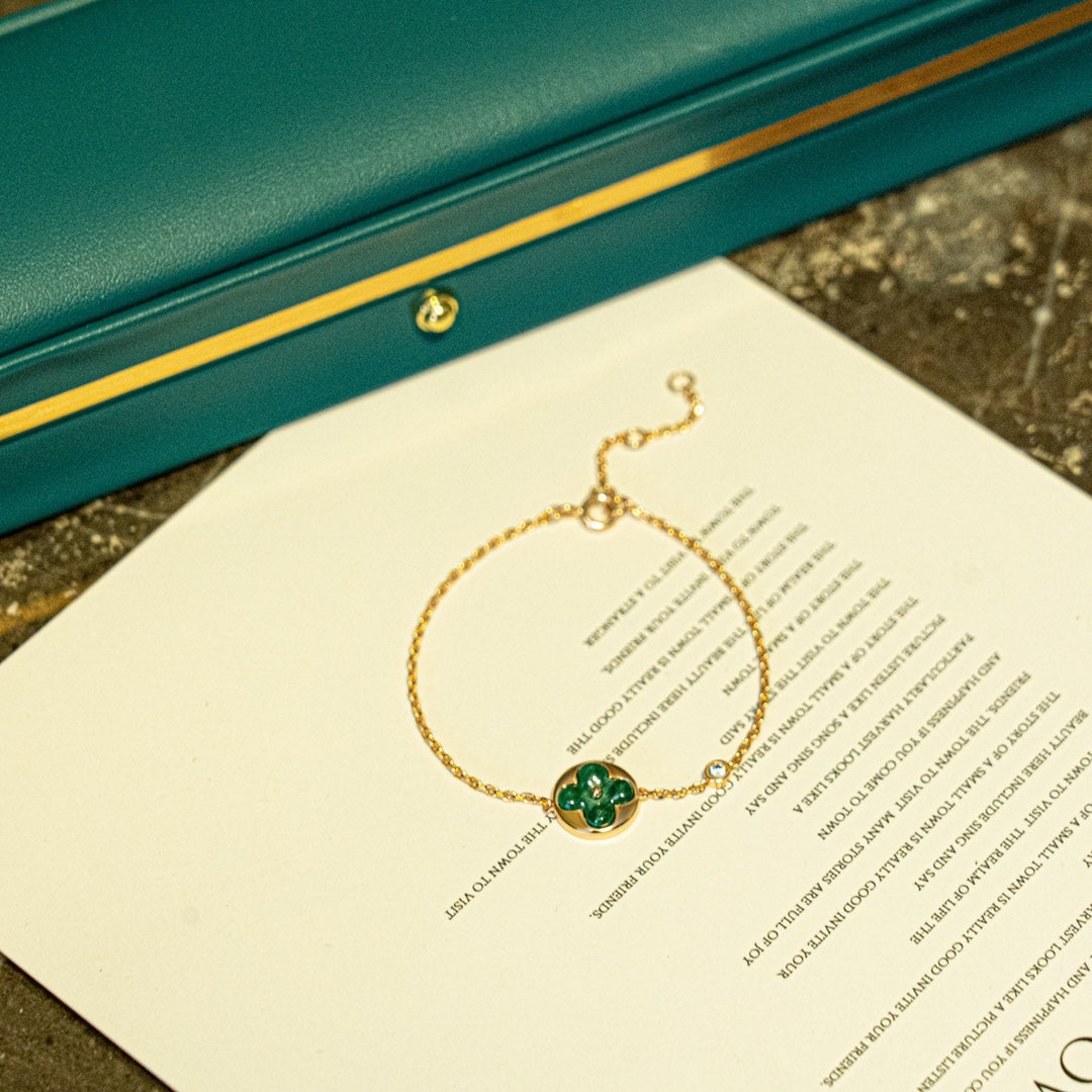 [Kincade Jewelrys]SUN MALACHITE 1 DIAMOND PINK GOLD BRACELET