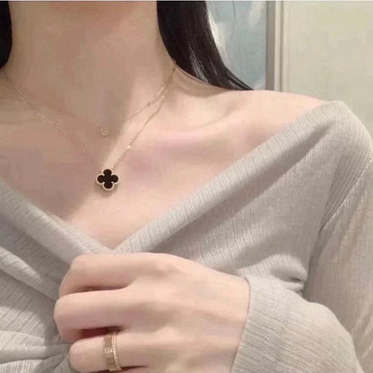[Kincade Jewelrys]CLOVER 15MM BLACK ONYX SINGLE FLOWER NECKLACE