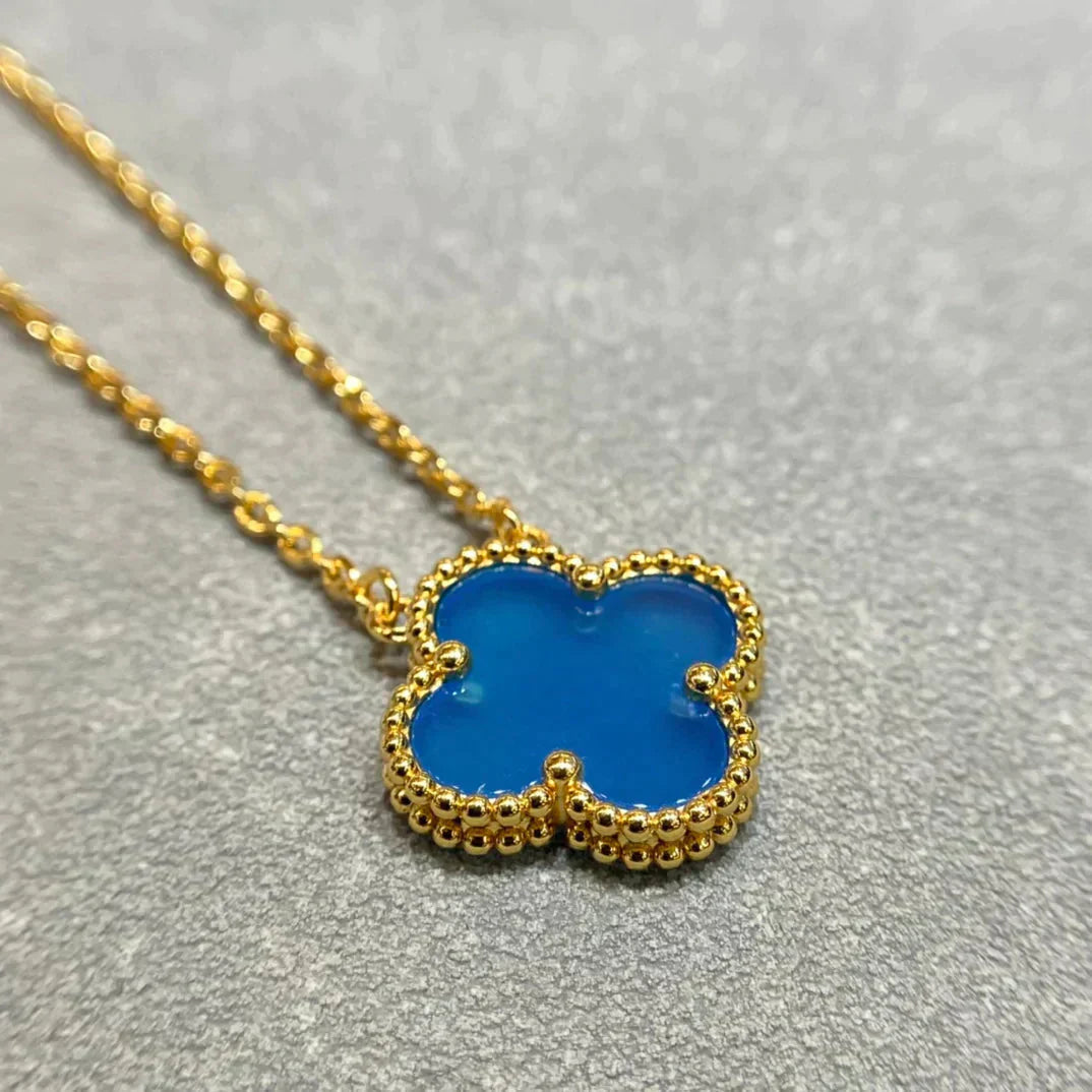 [Kincade Jewelrys]CLOVER 15MM BLUE AGATE NECKLACE