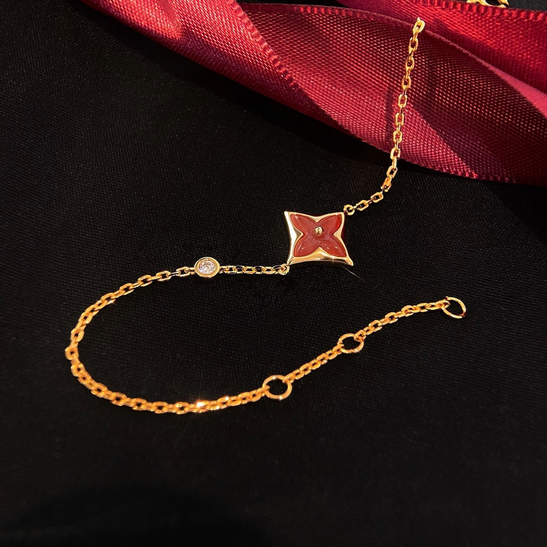 [Kincade Jewelrys]Pulsera de cornalina color estrella en oro rosa con diamantes