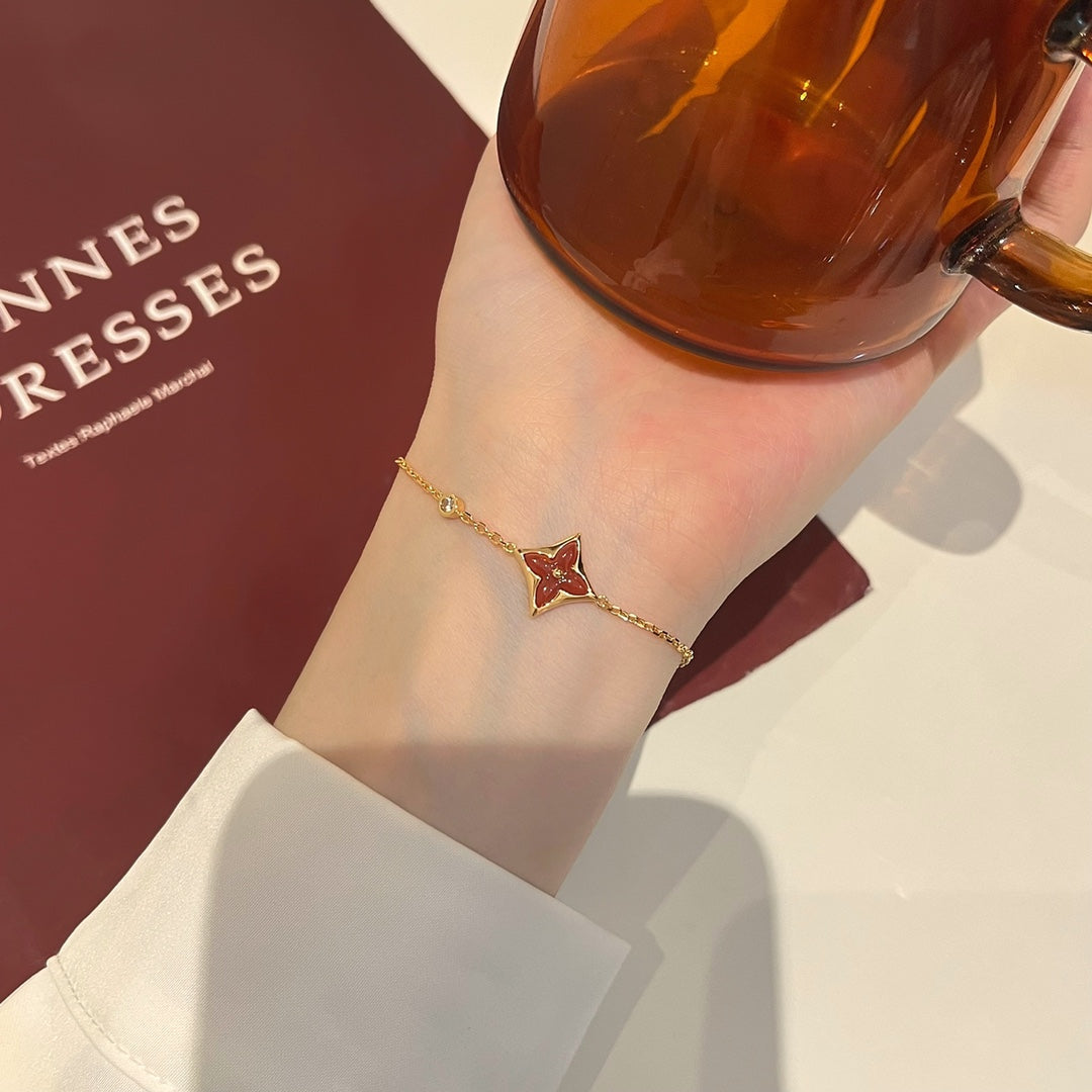 [Kincade Jewelrys]Pulsera de cornalina color estrella en oro rosa con diamantes